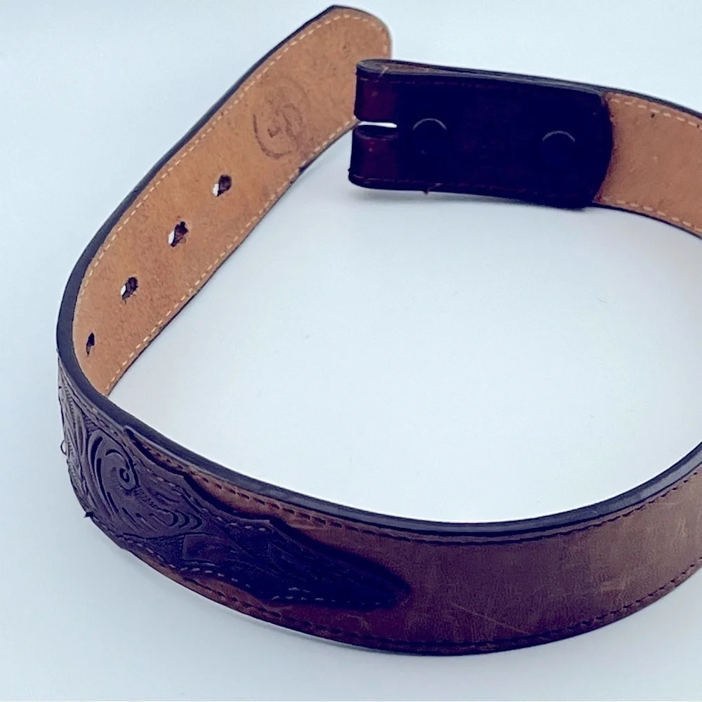 Childs Western Inlay Tooling Stylish Brown Leather Belt 22